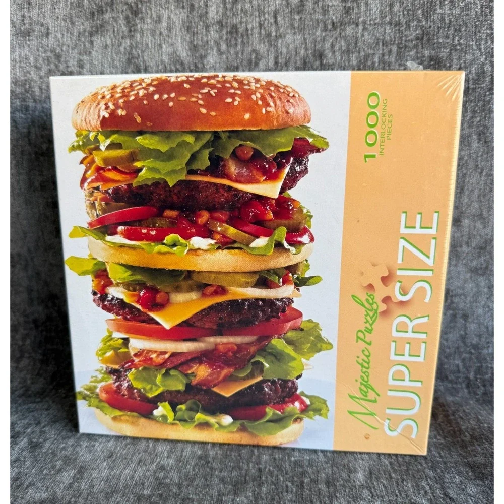 Majestic Puzzles Super Size Burger Cheeseburger 1000 Piece Jigsaw Puzzle Sealed